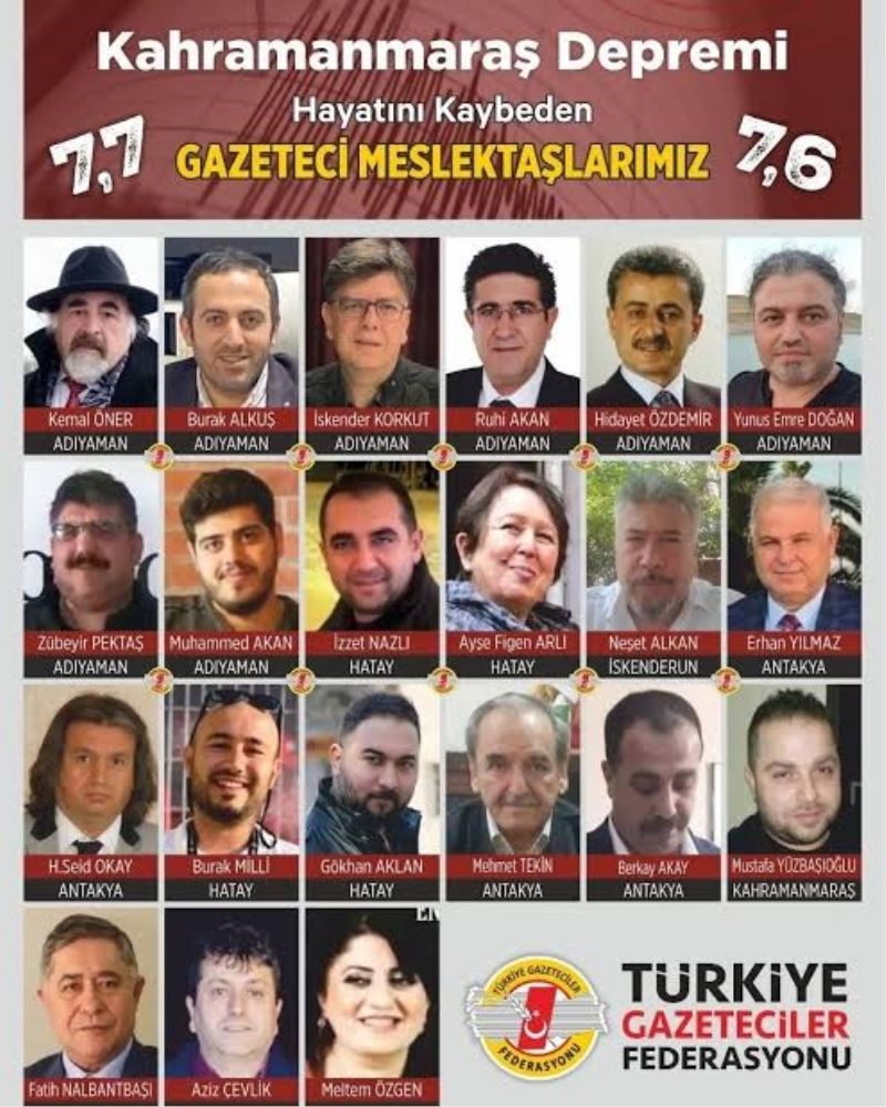 Kahramanmaraş depreminde 21 gazeteci vefat etti. 
