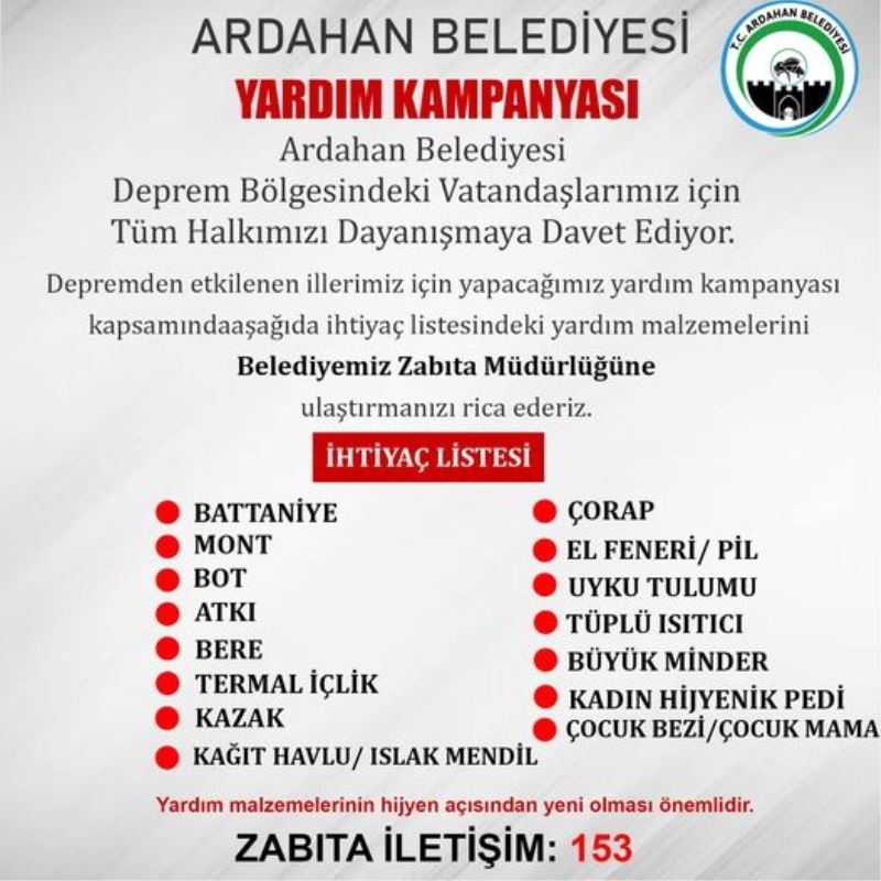 ARDAHAN BELEDİYESİ YARDIM KAMPANYASI