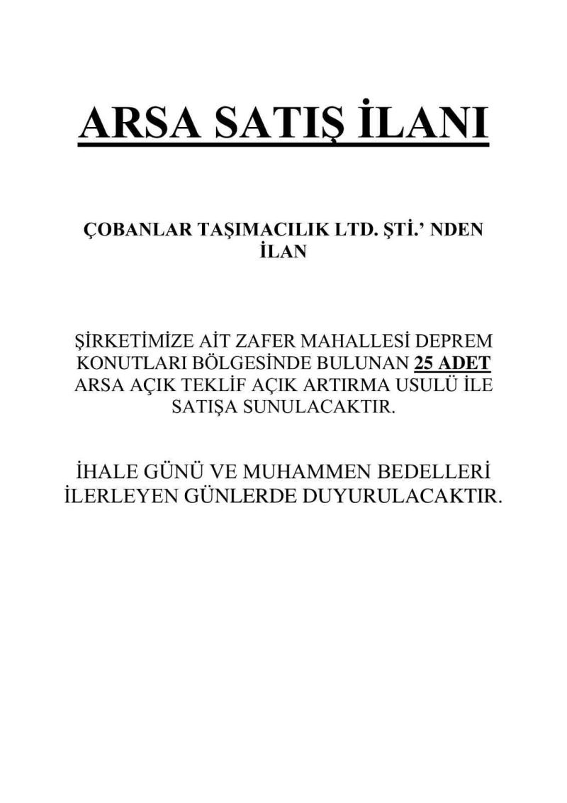 ARSA SATIŞ  İLANI