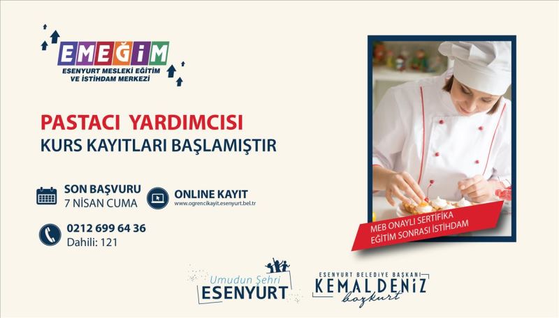 Pastacı Yardımcısı Kurs Kayıtları Başlamıştır