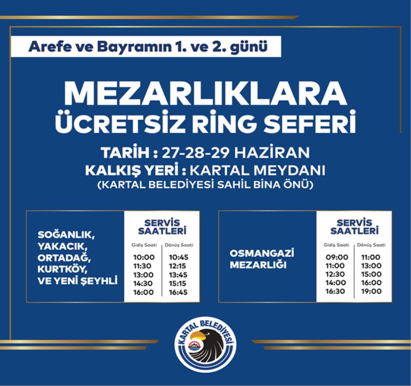 KARTAL BELEDİYESİ’NDEN MEZARLIKLARA ÜCRETSİZ ULAŞIM HİZMETİ
