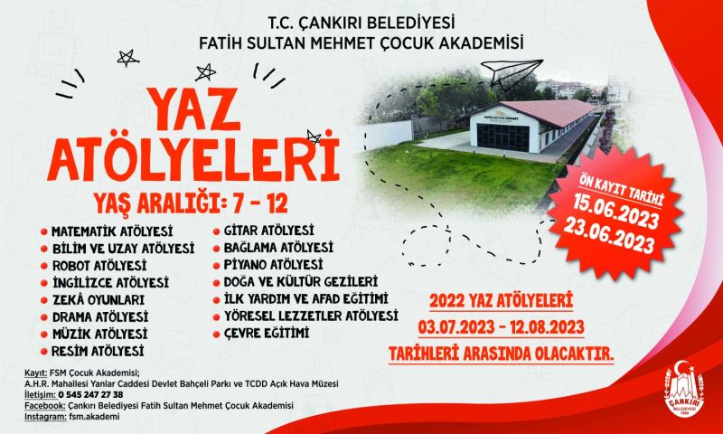 Yaz Atölyeleri İçin Kayıtlar 15 Haziran’da Başlıyor